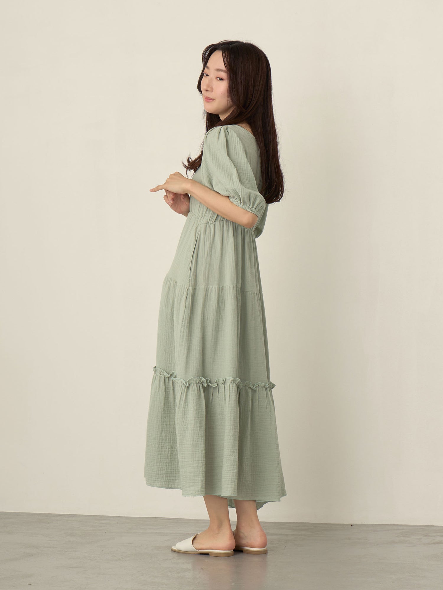 ダブルガーゼティアードワンピース Mint