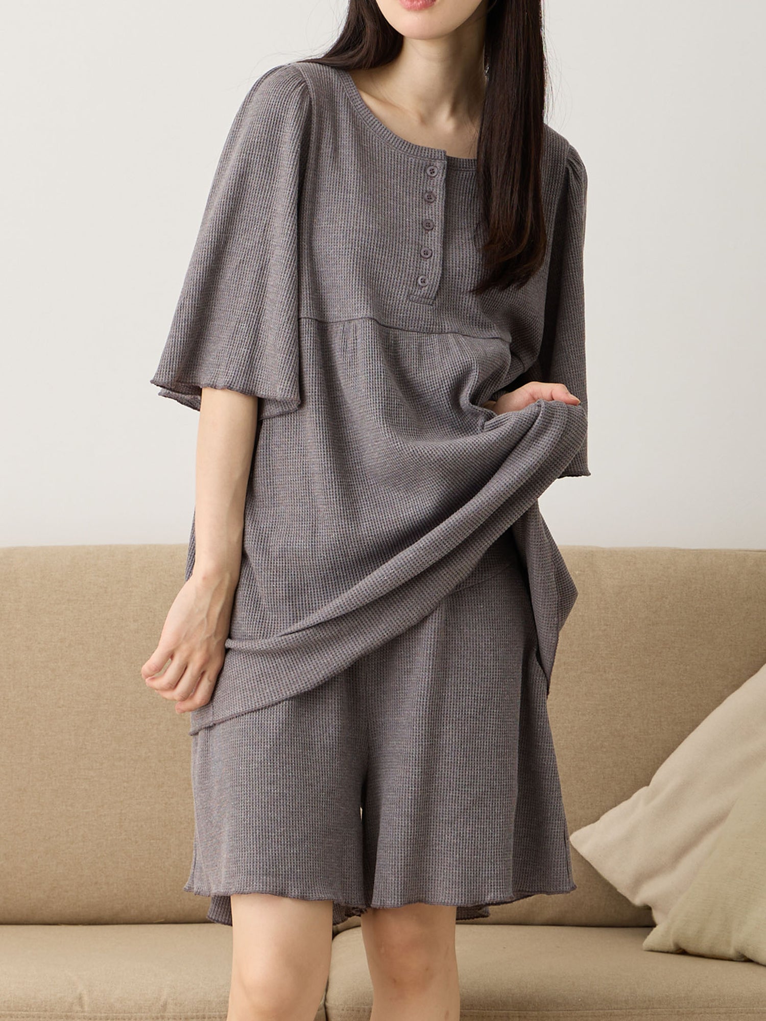 はらまき付きワッフルパジャマセット Charcoal