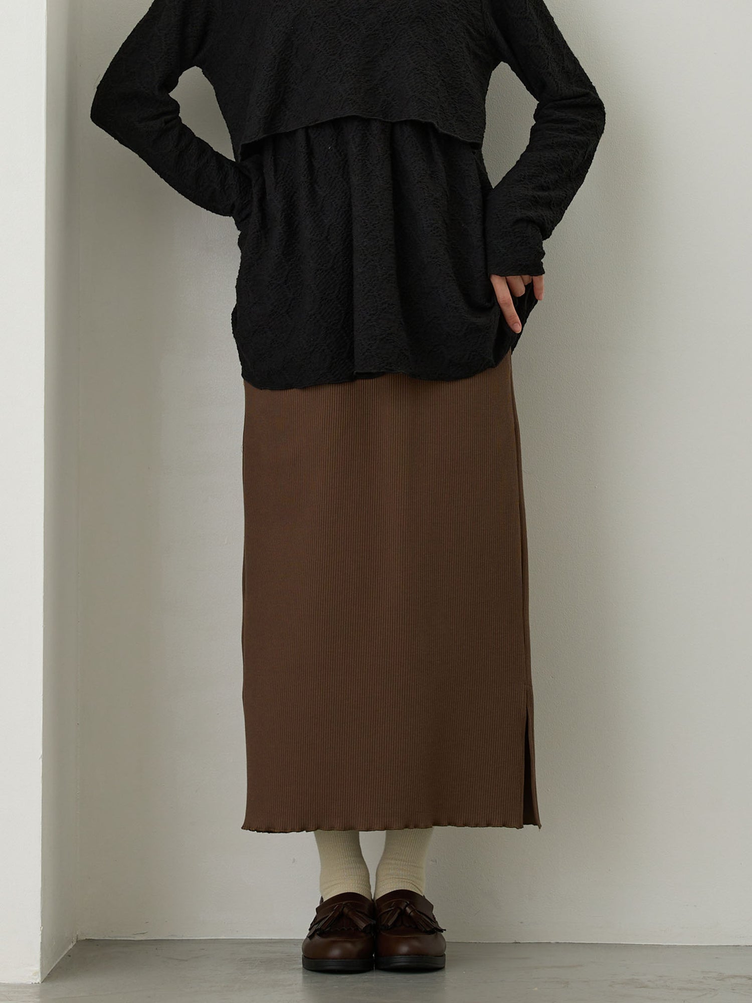 リブカットタイトスカート Brown