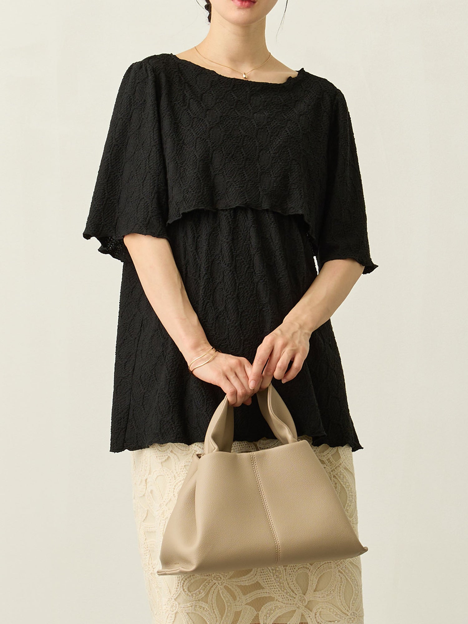 メローデザイン半袖トップス Black