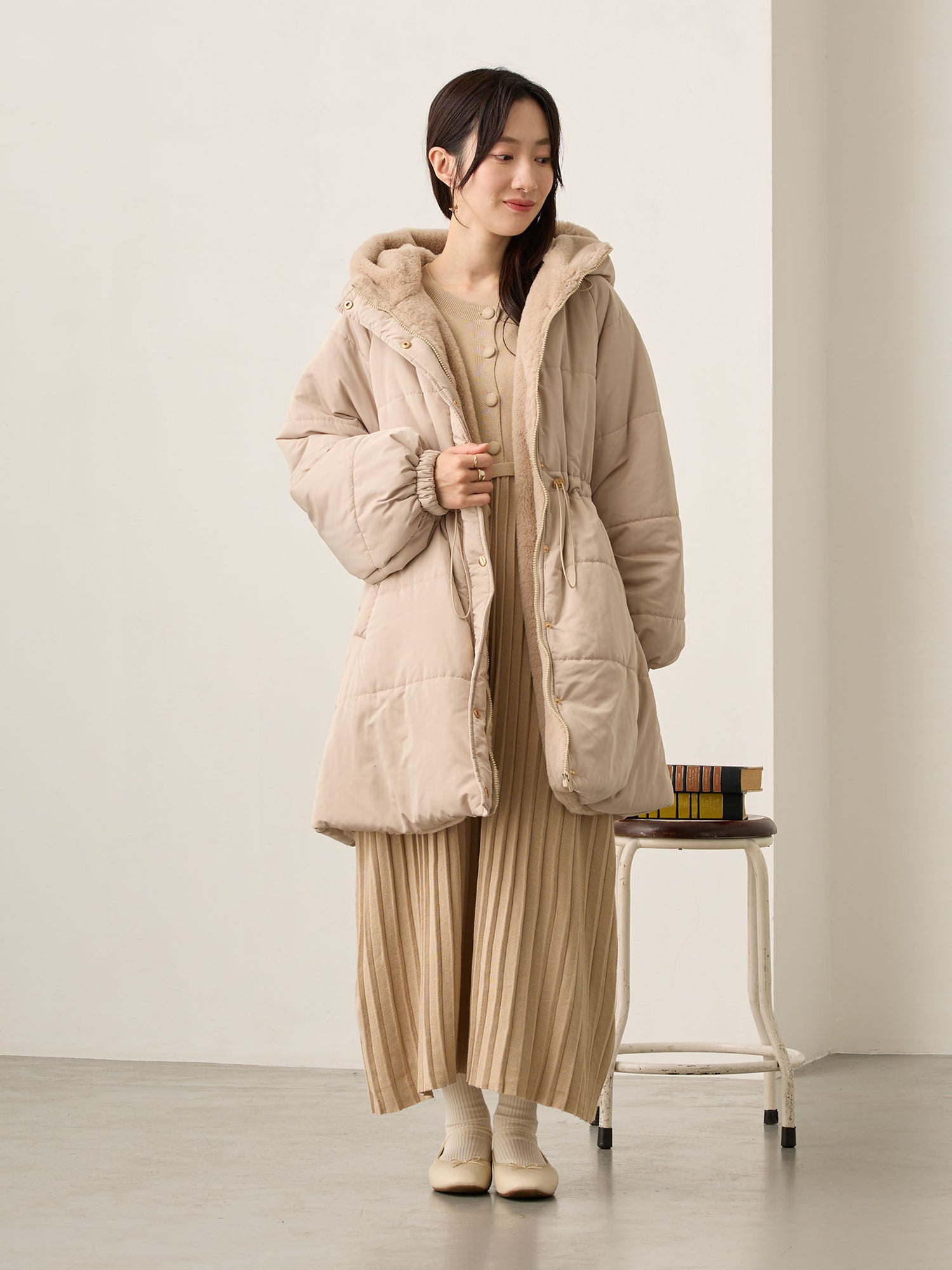ダッカー付き中綿アウター Greige