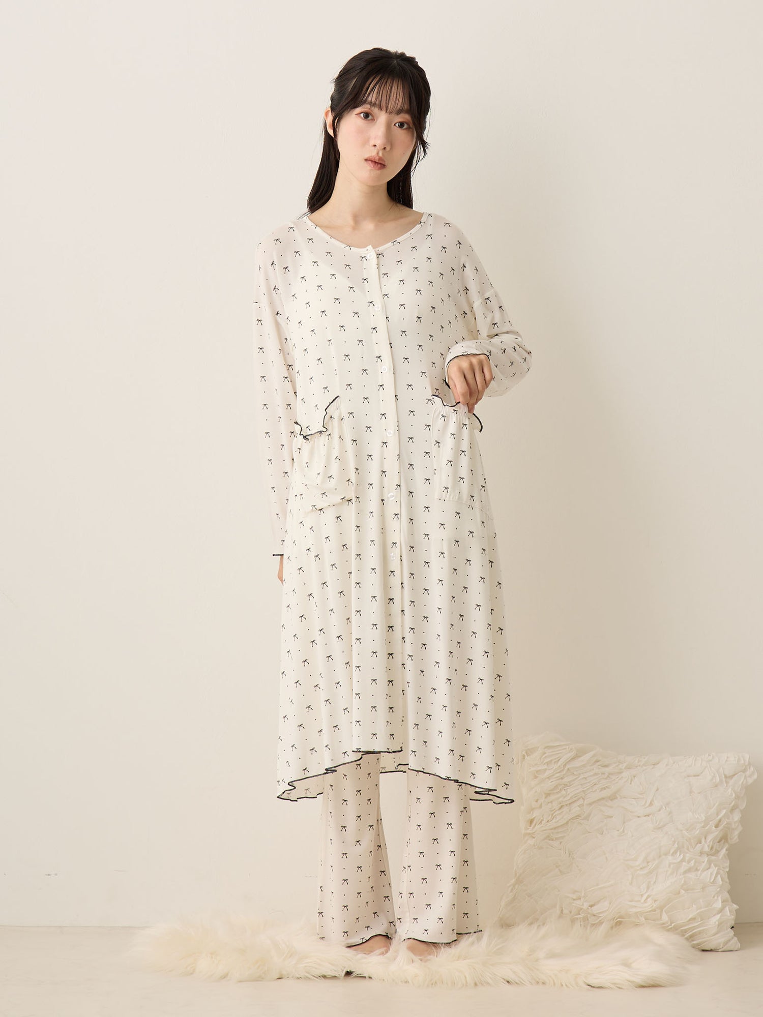 リボンドットルームウェア Ivory