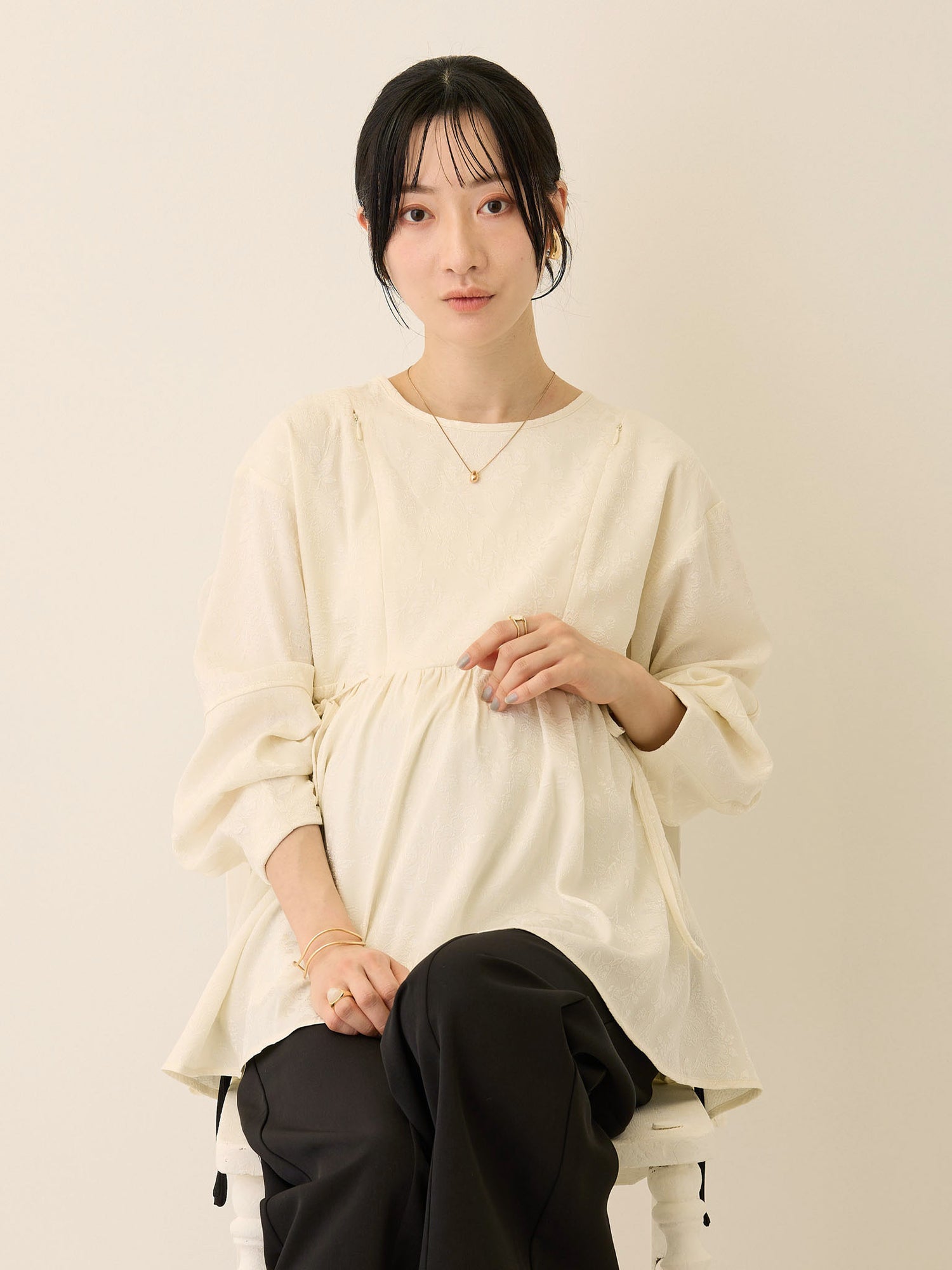 ジャガードペプラムトップス Ivory