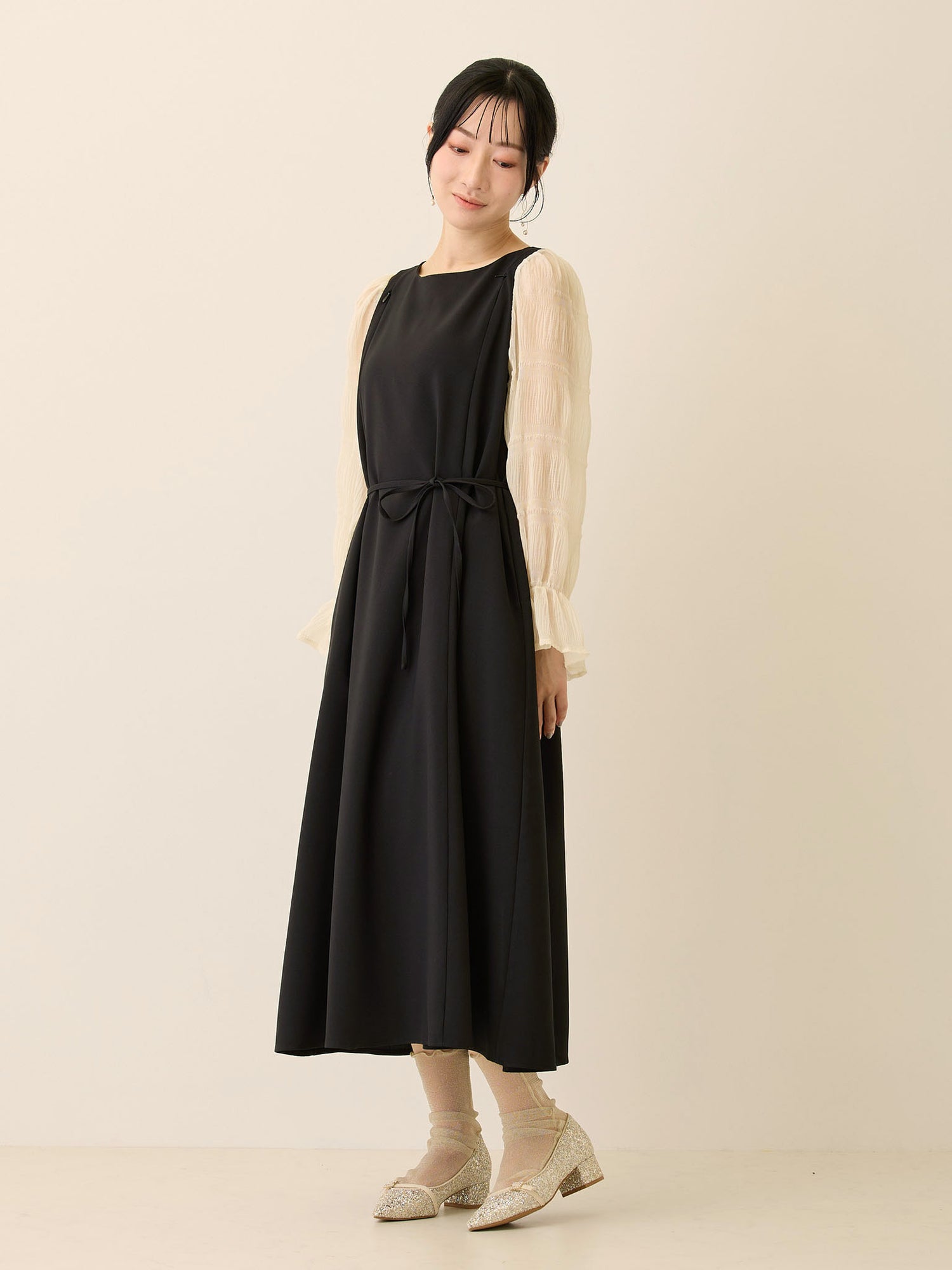 シフォンスリーブワンピース Black