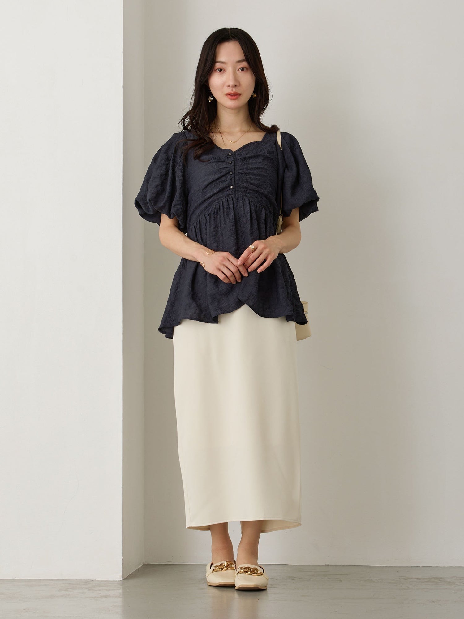 ぽこぽこジャガードトップス Navy