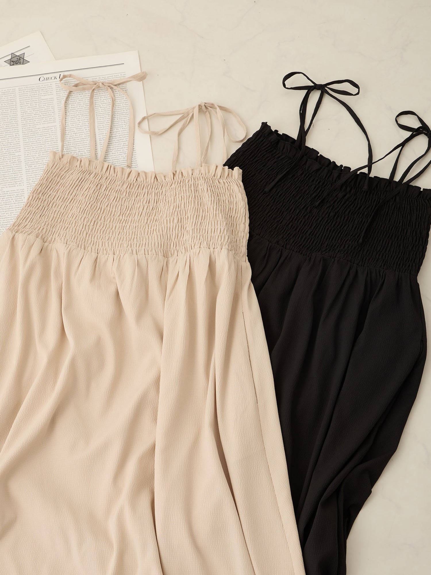 シャーリングキャミワンピース Black