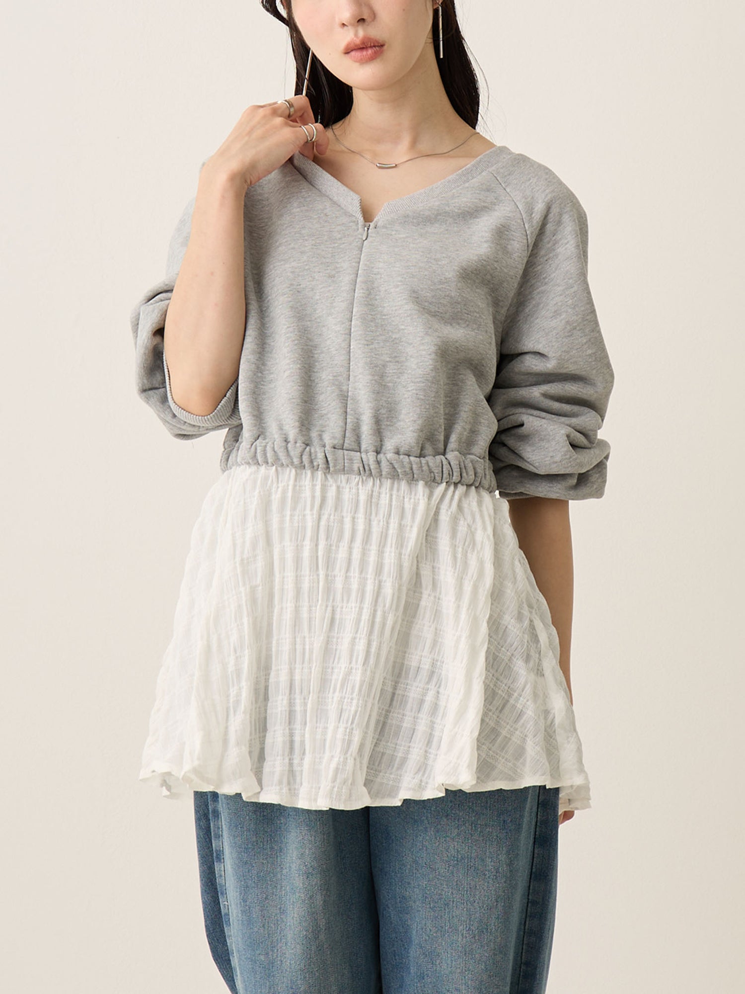 レイヤード風スウェットトップス Gray