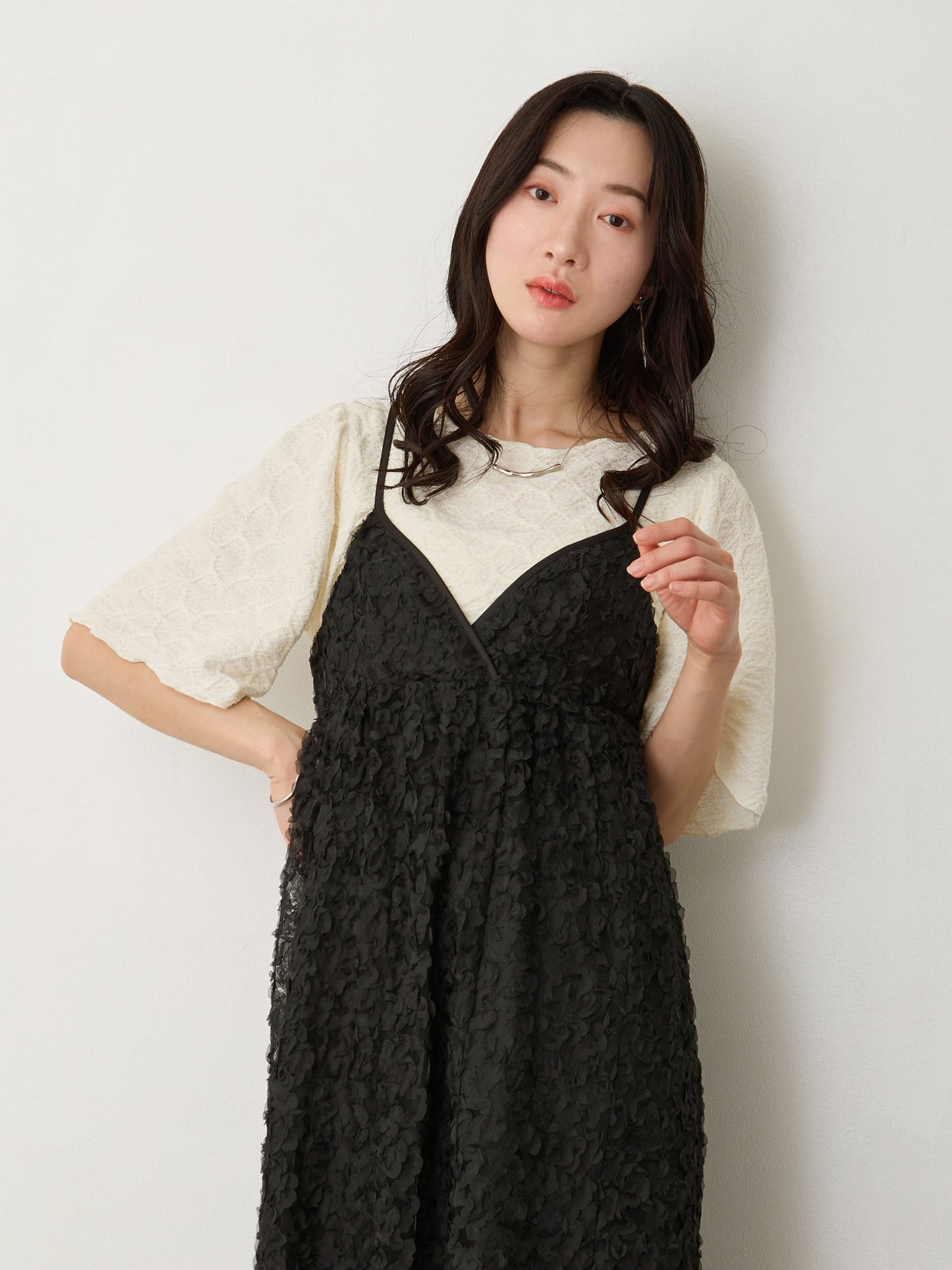 カシュクールレースキャミワンピース Black