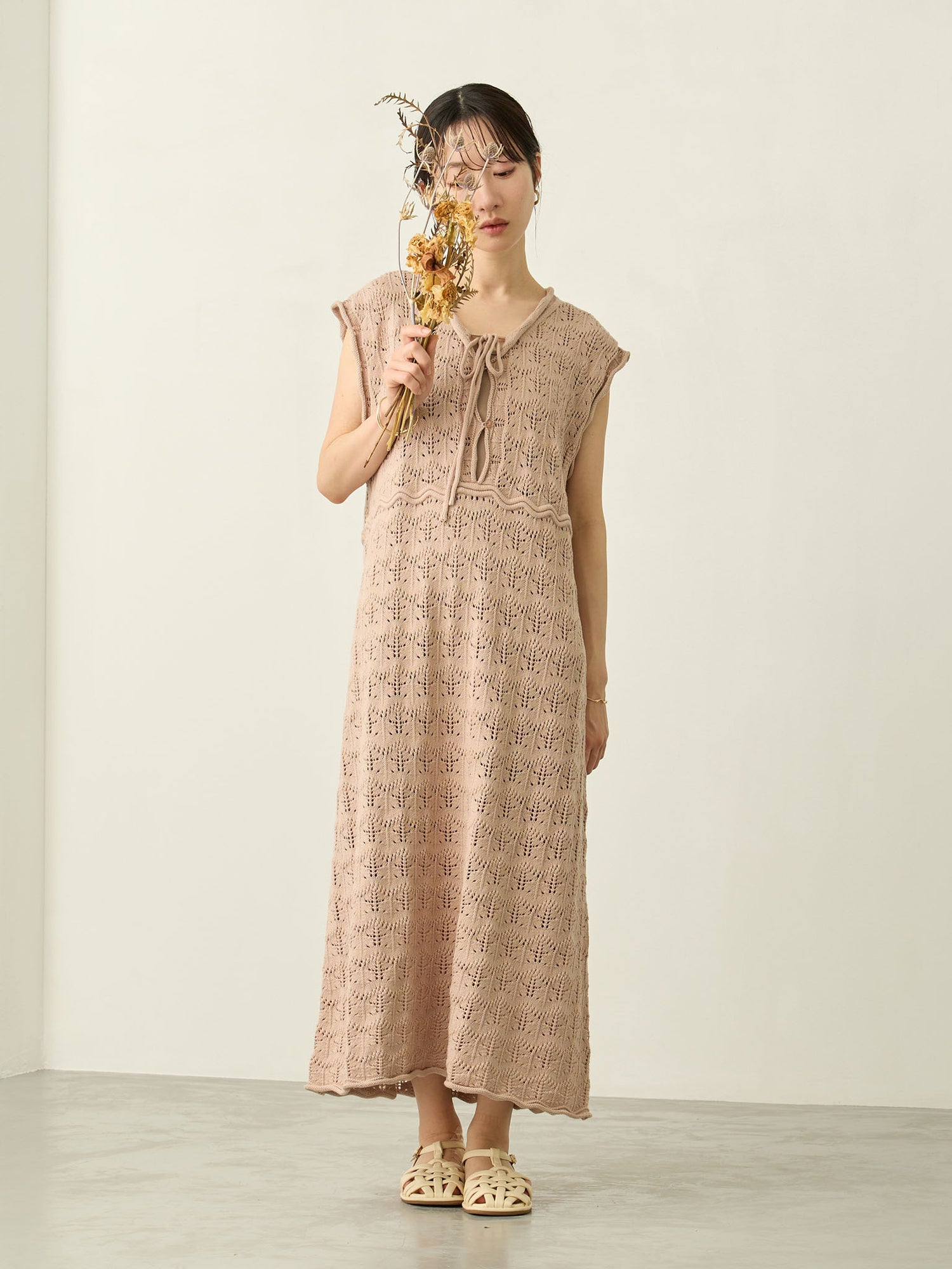 クロシェワンピース Pink beige