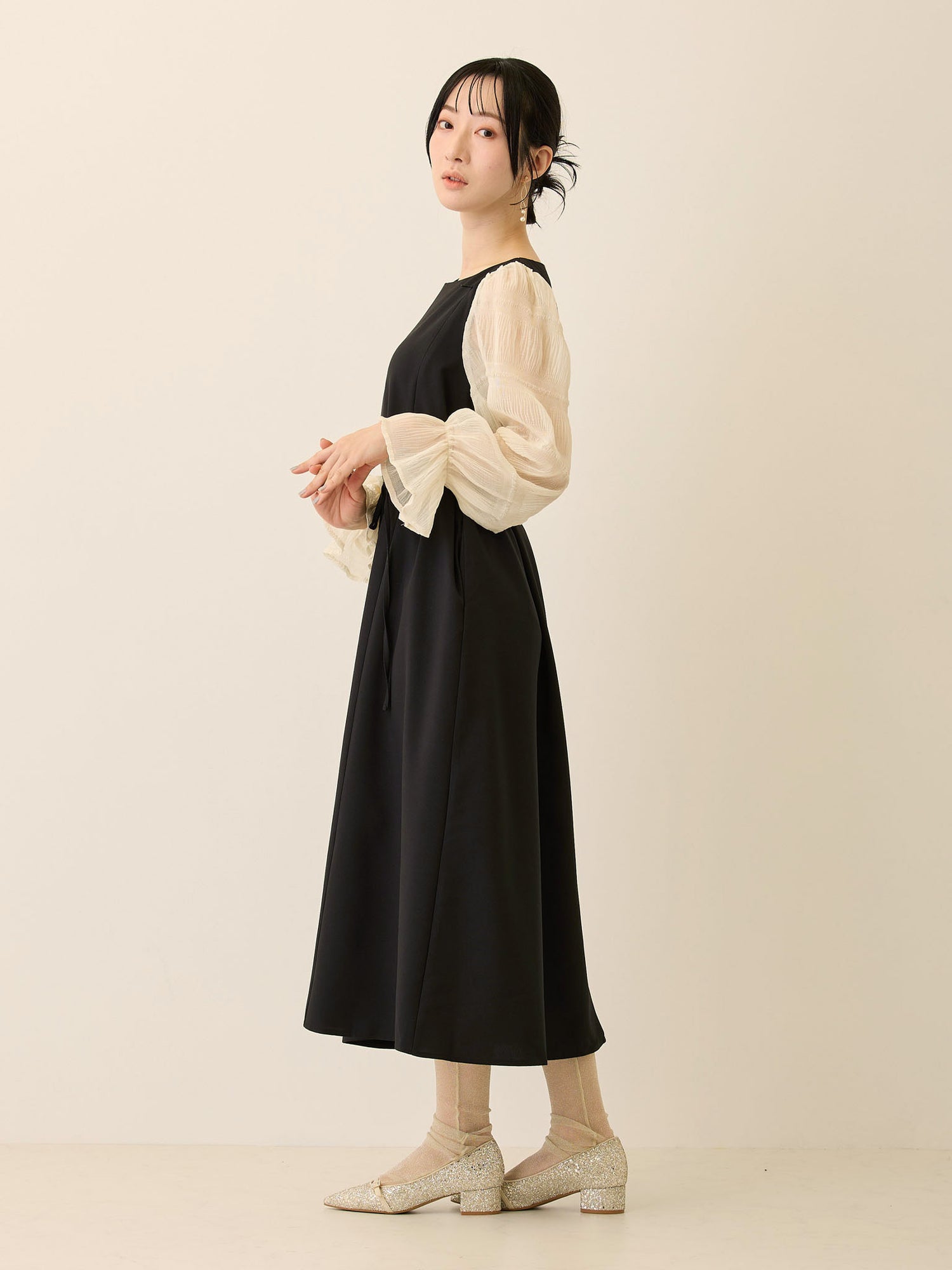 シフォンスリーブワンピース Black