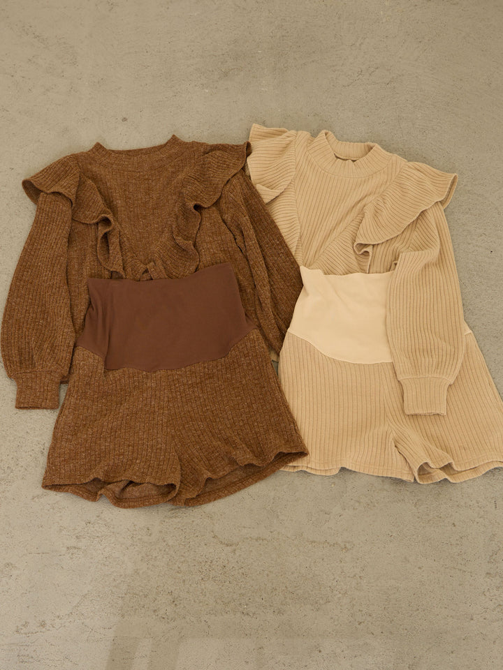 [Maternity/Nursing Clothes] Frill Knit Tops Brown