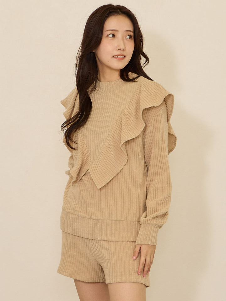 [Maternity/Nursing Clothes] Frill Knit Tops Beige