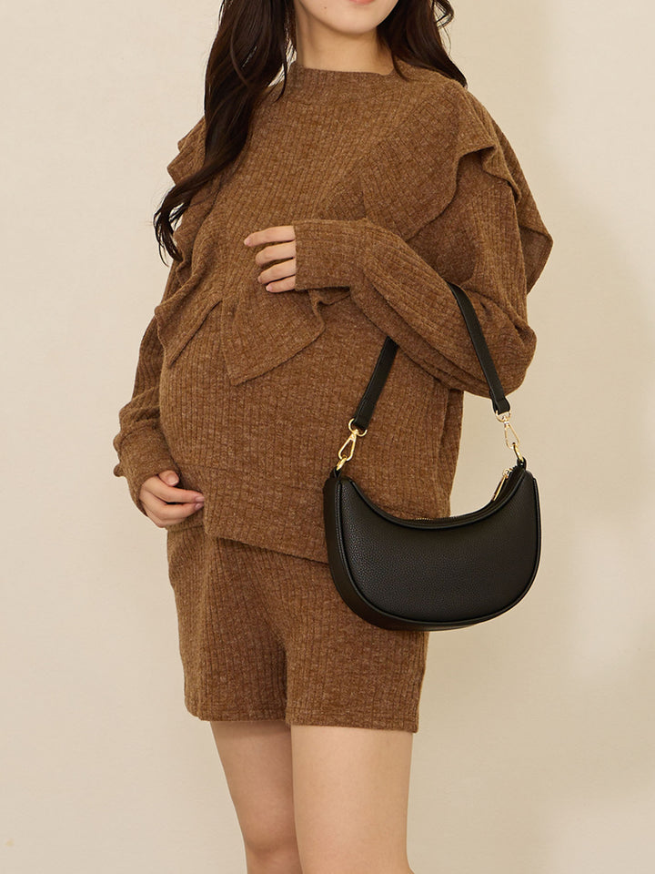 褶边针织上衣 棕色