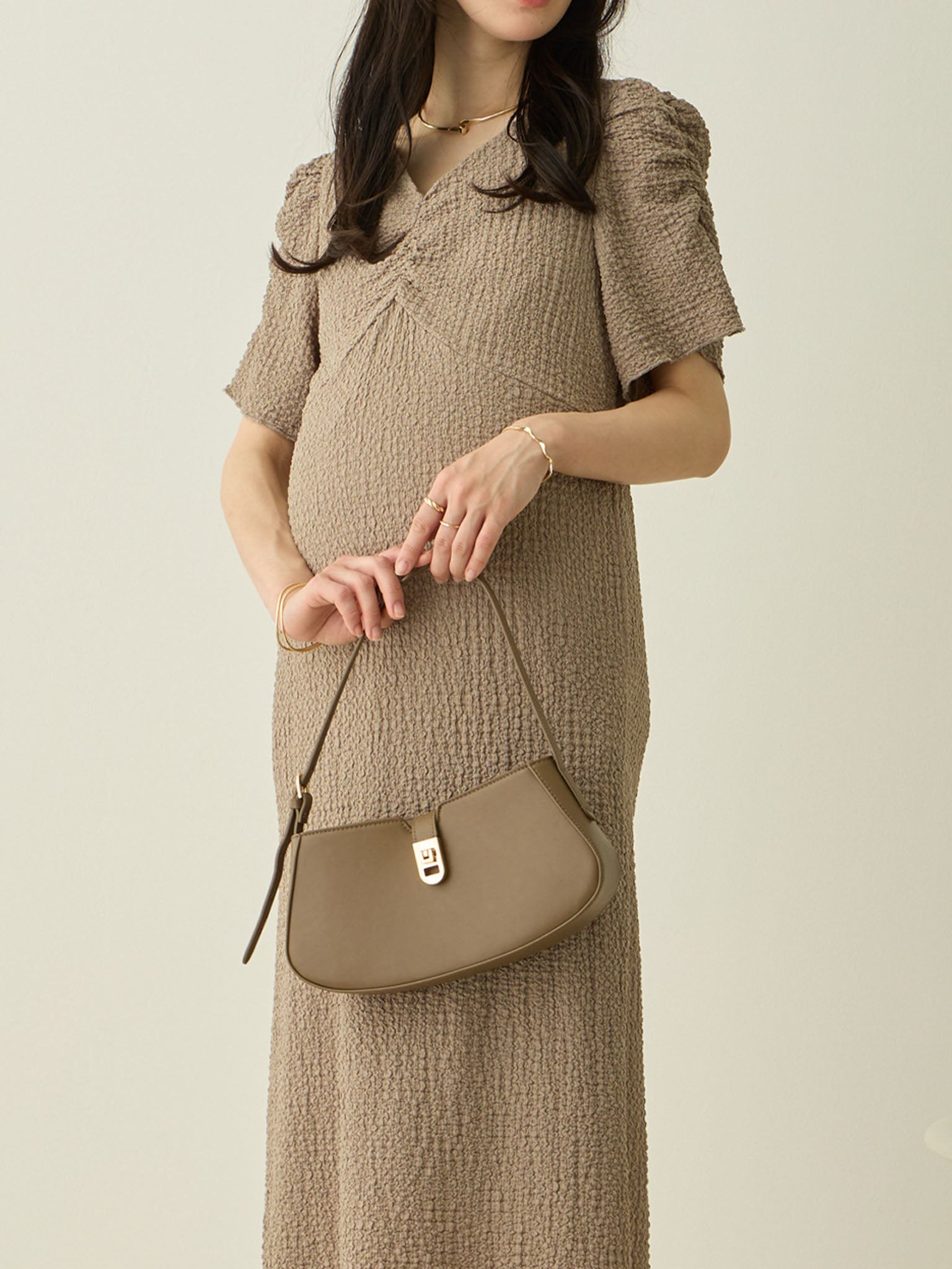 honono 袖リボンスクエアワンピース M ブラウン 袖リボンスクエアワンピース Brown – honono for mom&baby