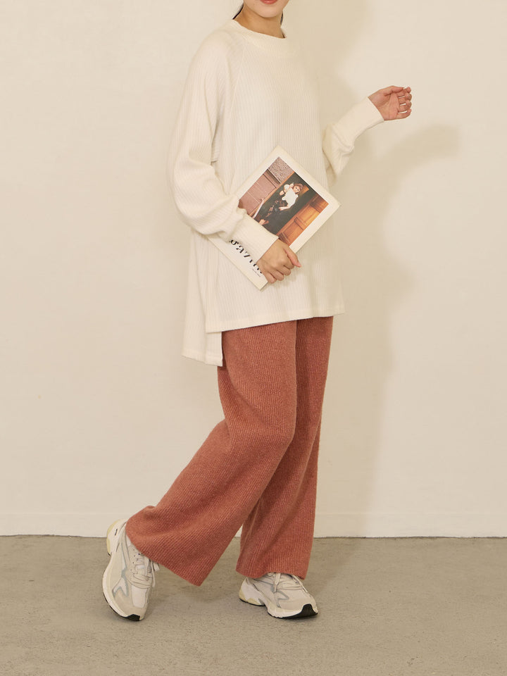 蓬松罗纹针织裤 粉色