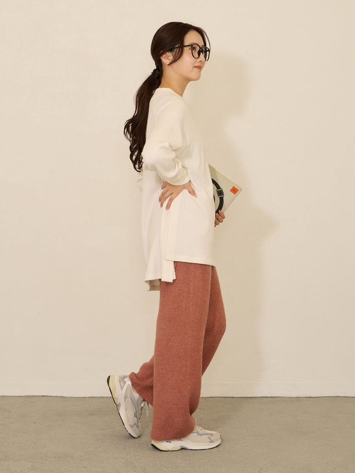 蓬松罗纹针织裤 粉色