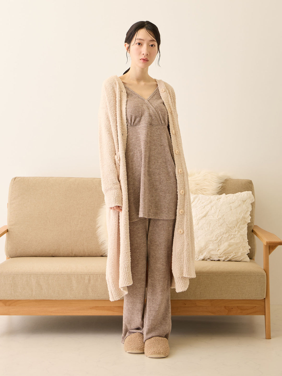 ふわふわカーディガンワンピース Pink beige