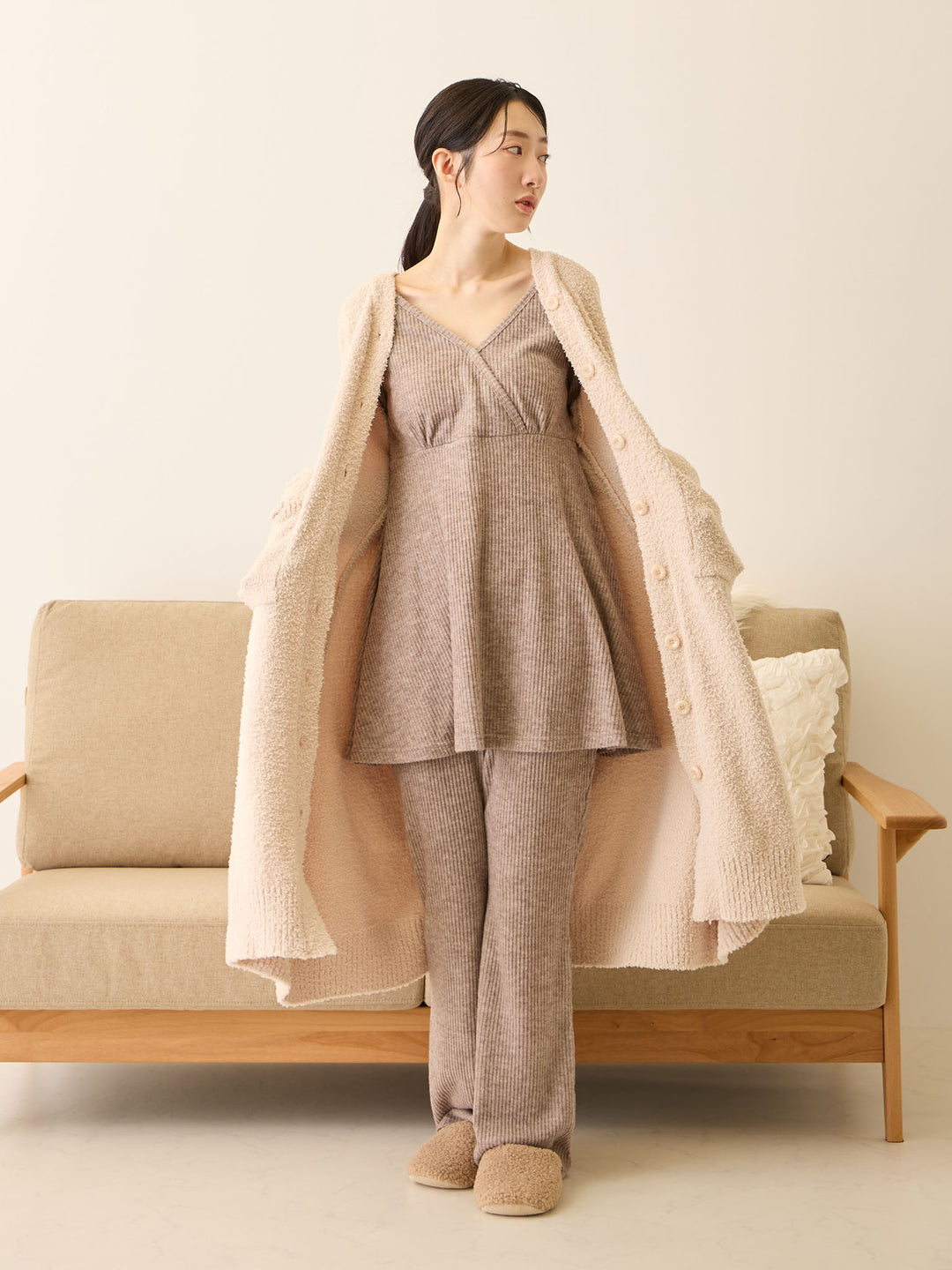 ふわふわカーディガンワンピース Pink beige