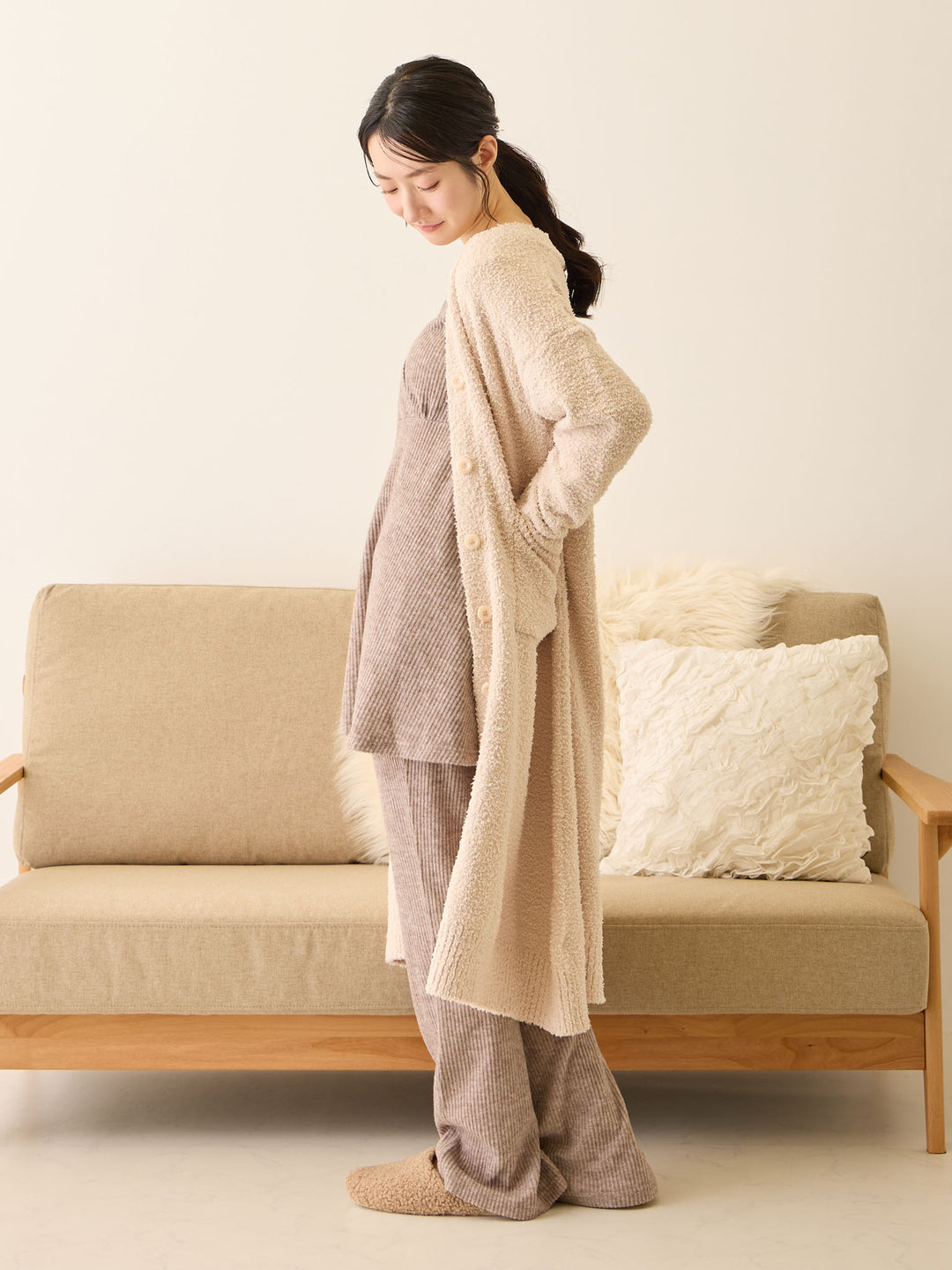 ふわふわカーディガンワンピース Pink beige