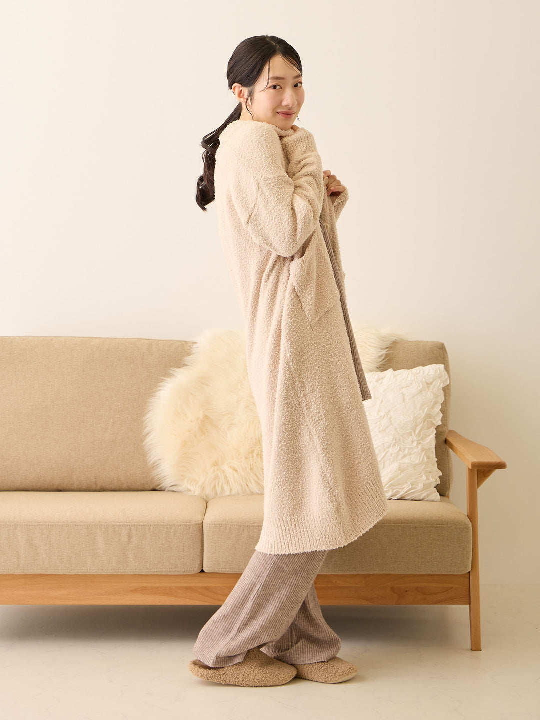 ふわふわカーディガンワンピース Pink beige