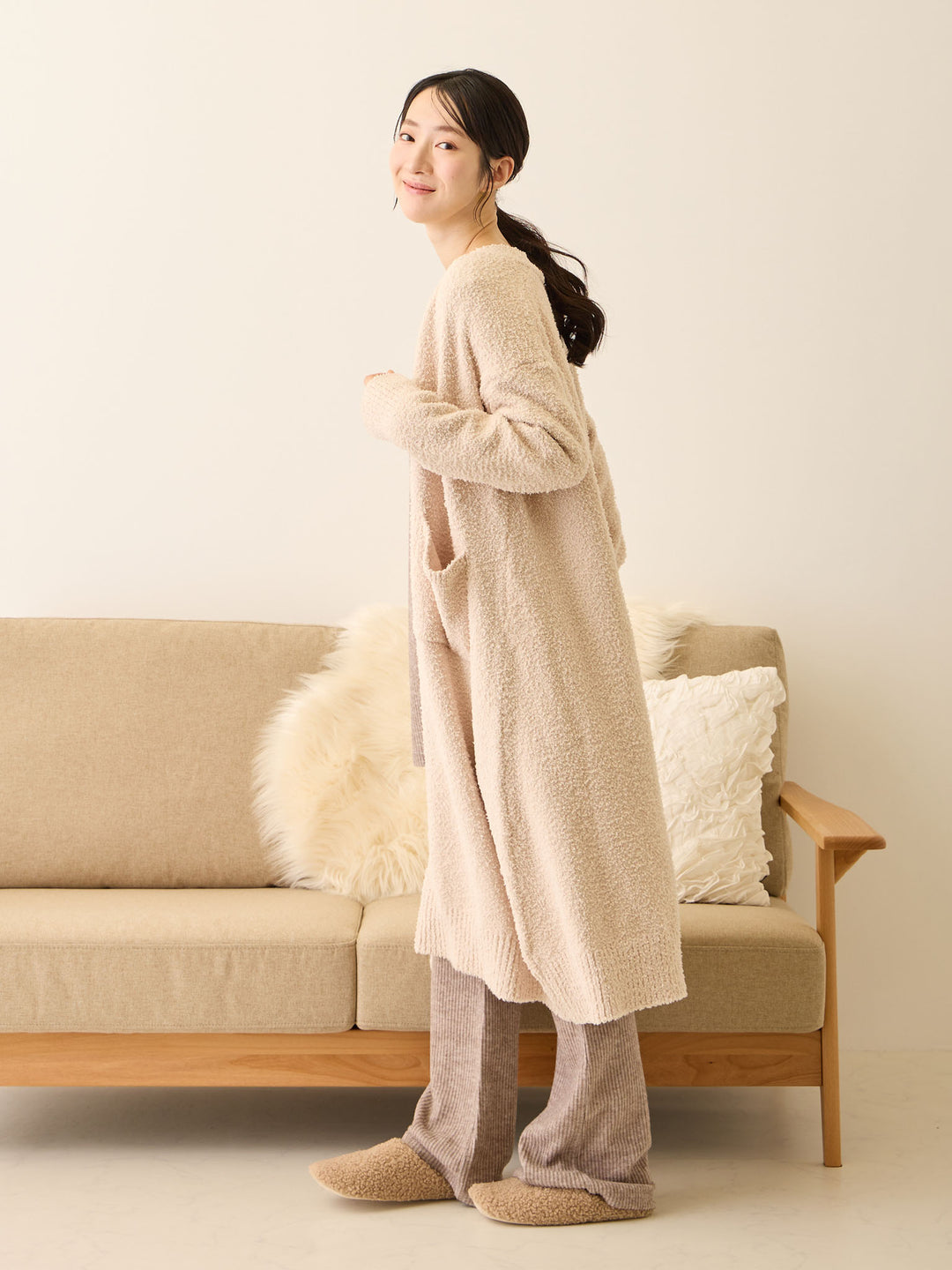 ふわふわカーディガンワンピース Pink beige