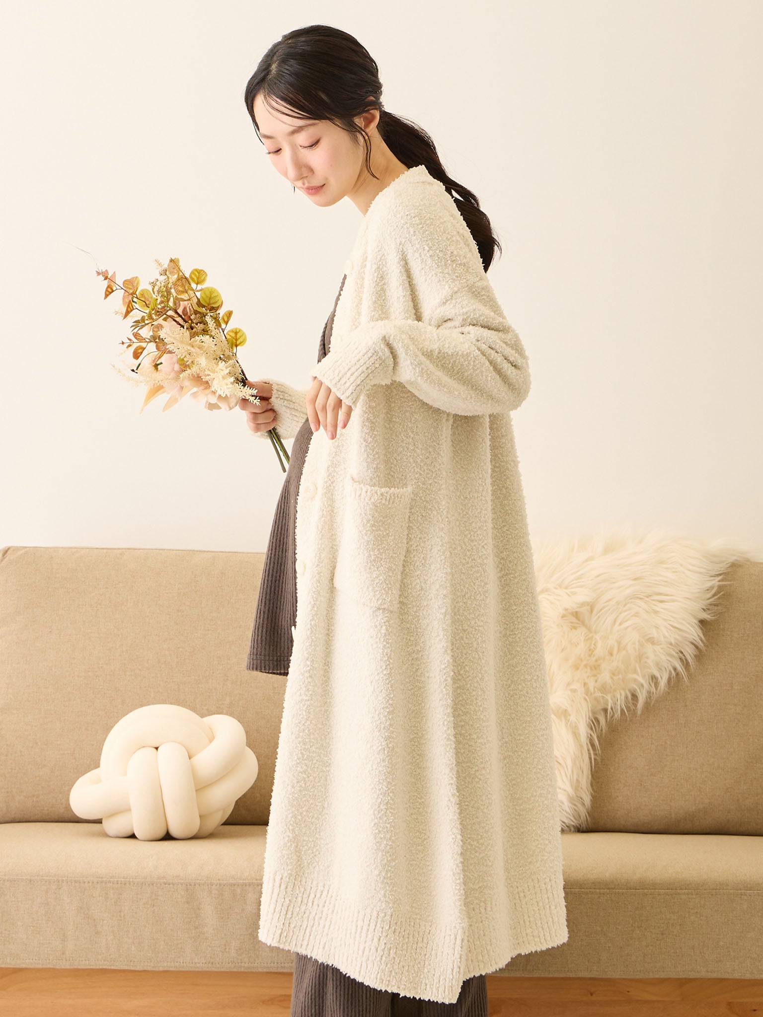maatar003品ワンピース他カーデガン ふわふわカーディガンワンピース Ivory – honono for mom&baby