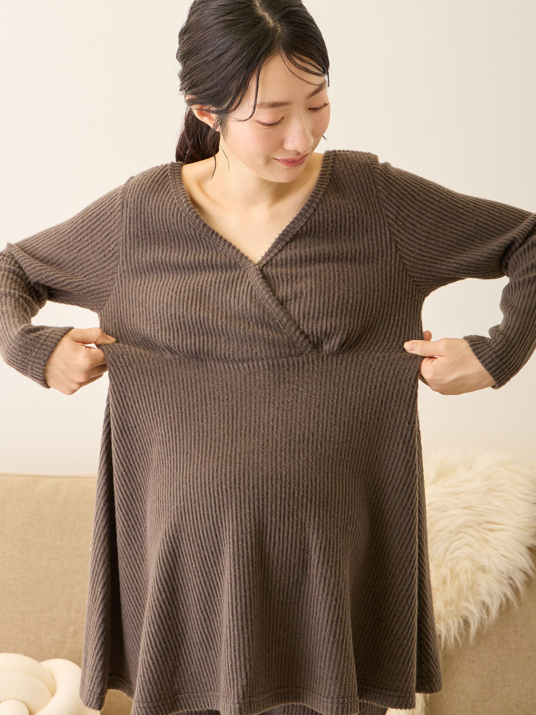 ズレないカップ付きルームトップス Charcoal Gray