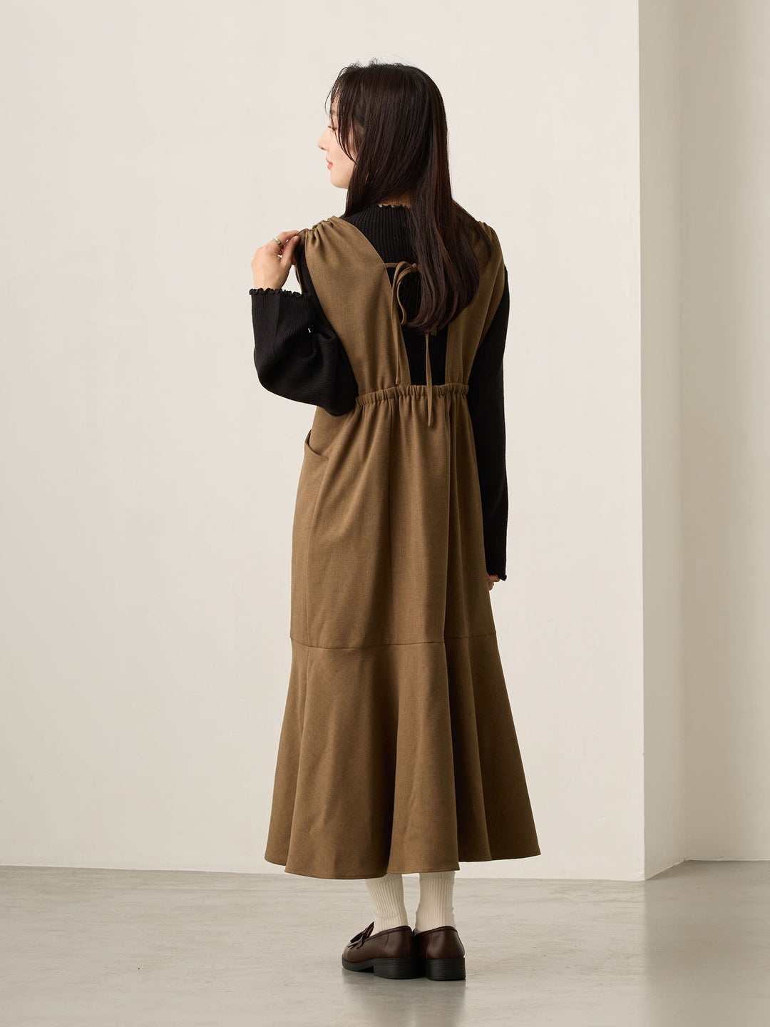 柔らかリブニットトップス Black