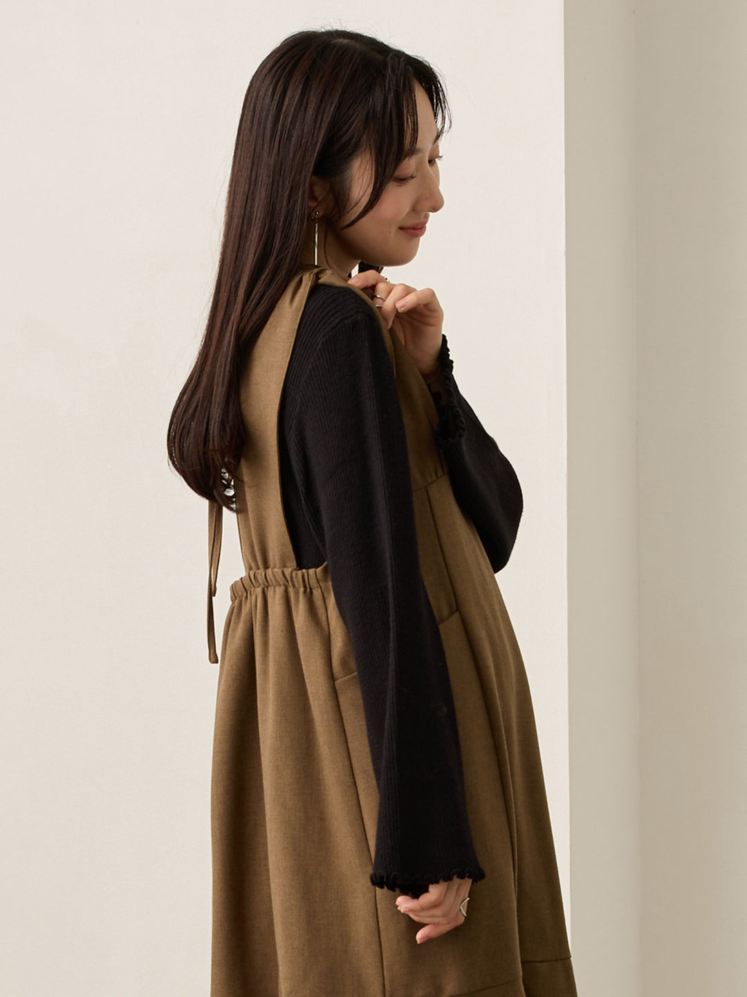 柔らかリブニットトップス Black