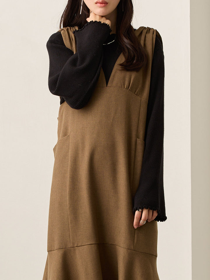 柔らかリブニットトップス Black