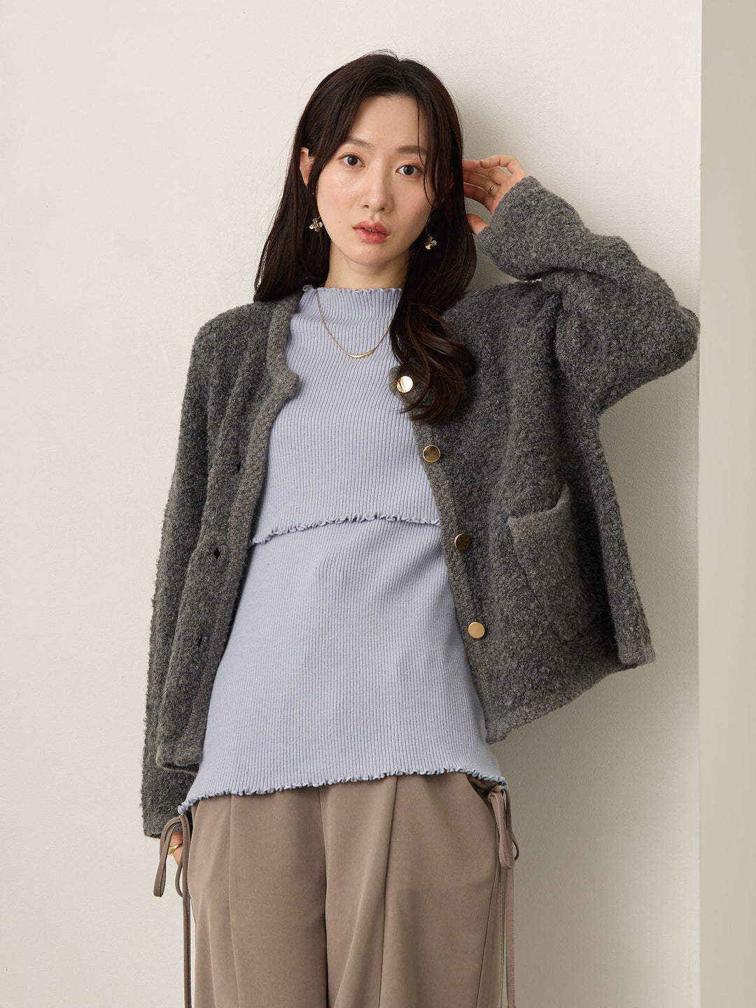 柔らかリブニットトップス Blue