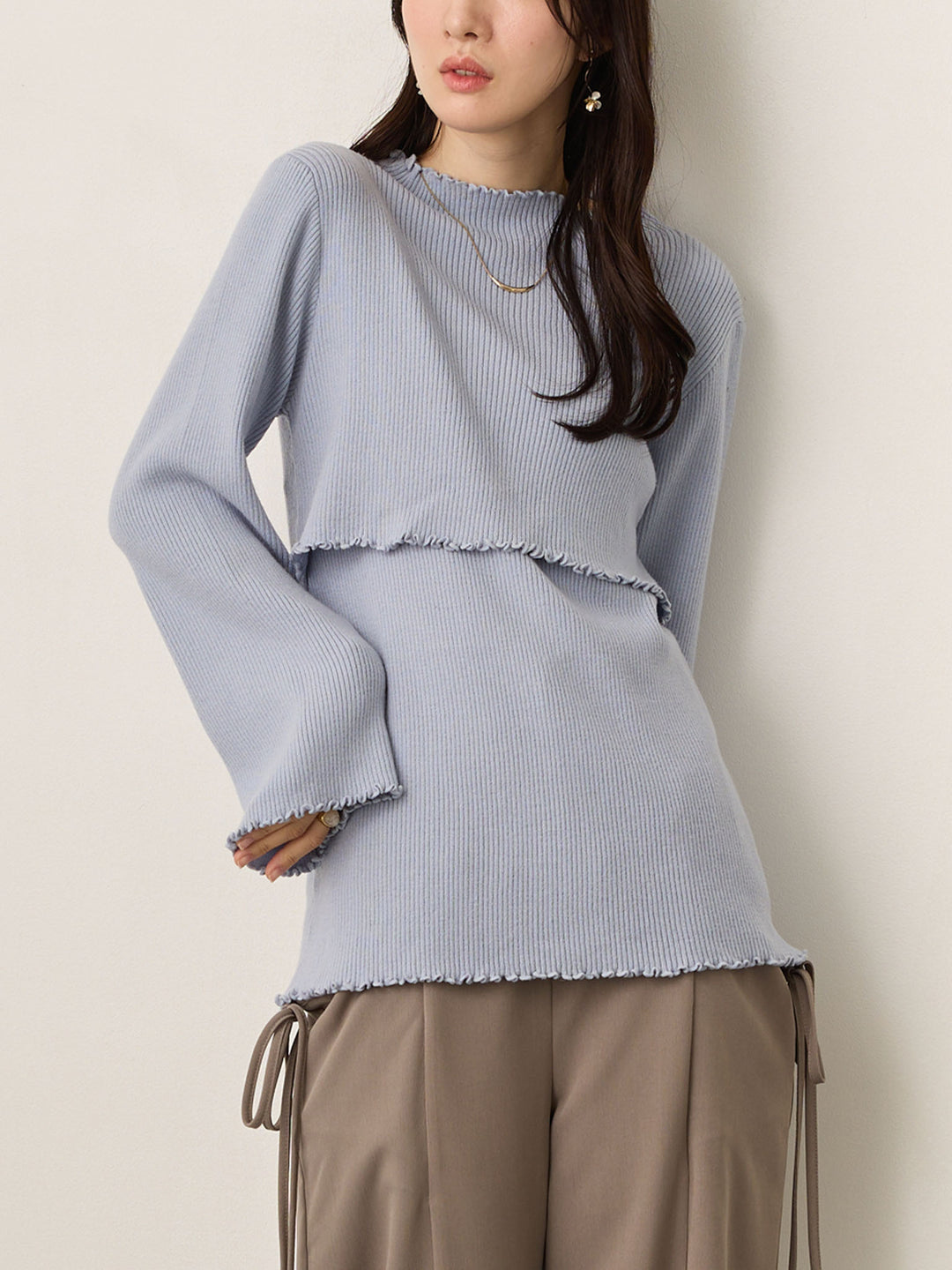 柔らかリブニットトップス Blue