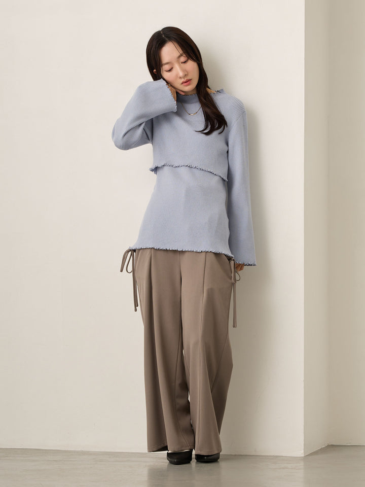 柔らかリブニットトップス Blue