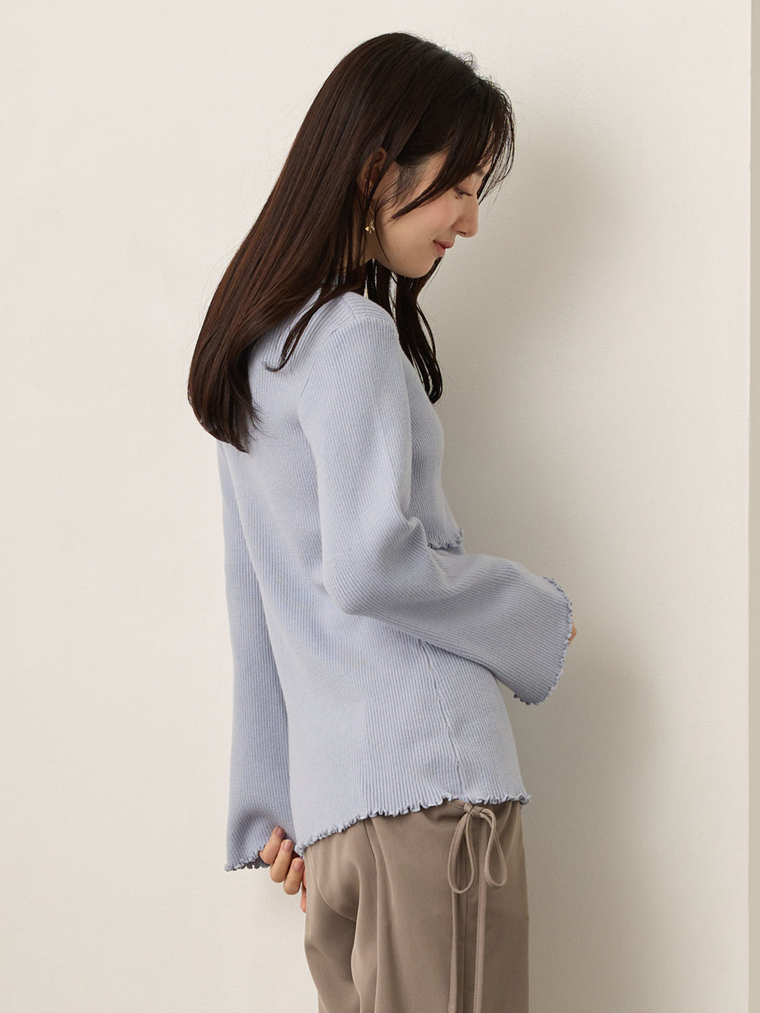 柔らかリブニットトップス Blue