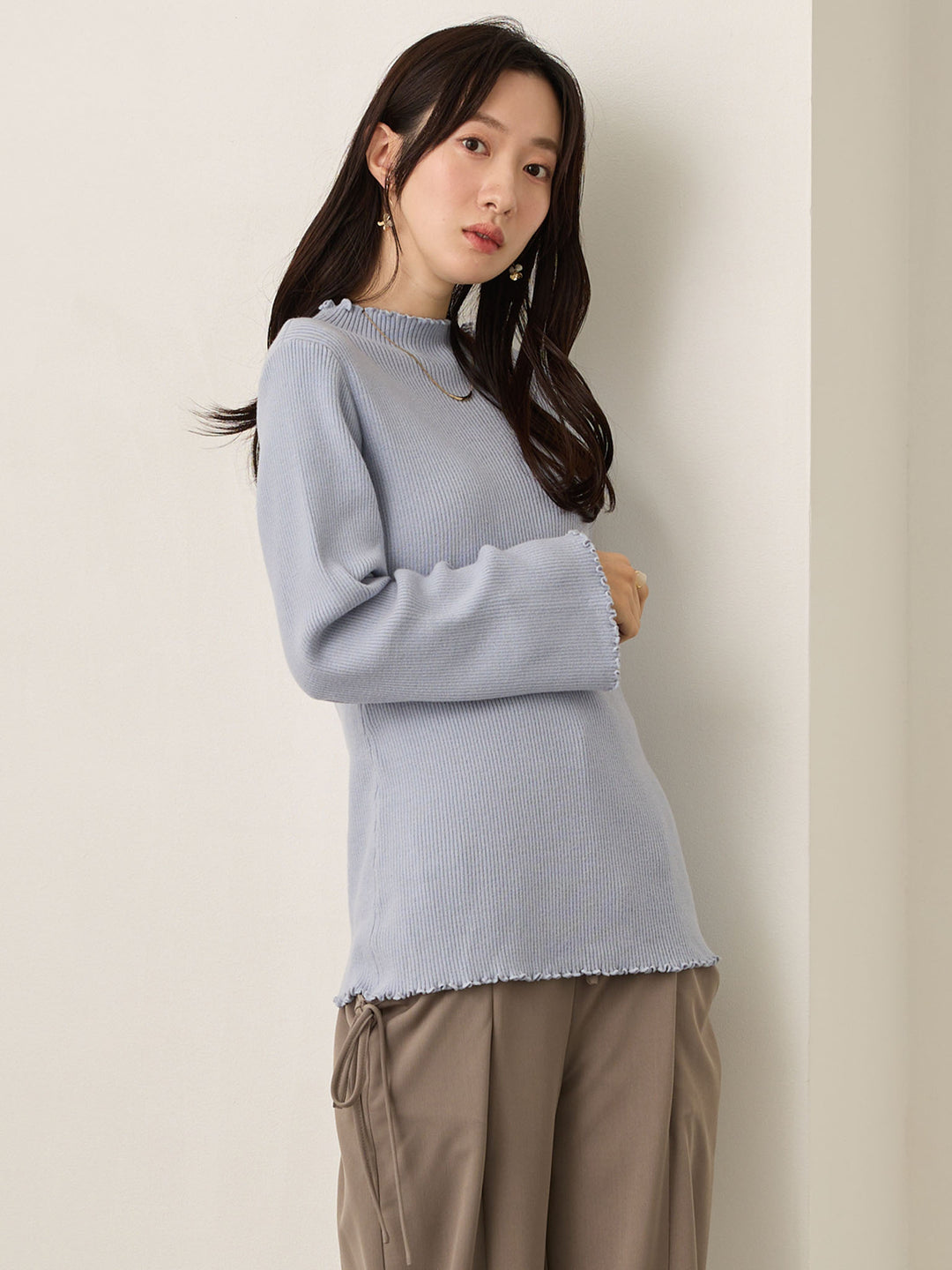 柔らかリブニットトップス Blue