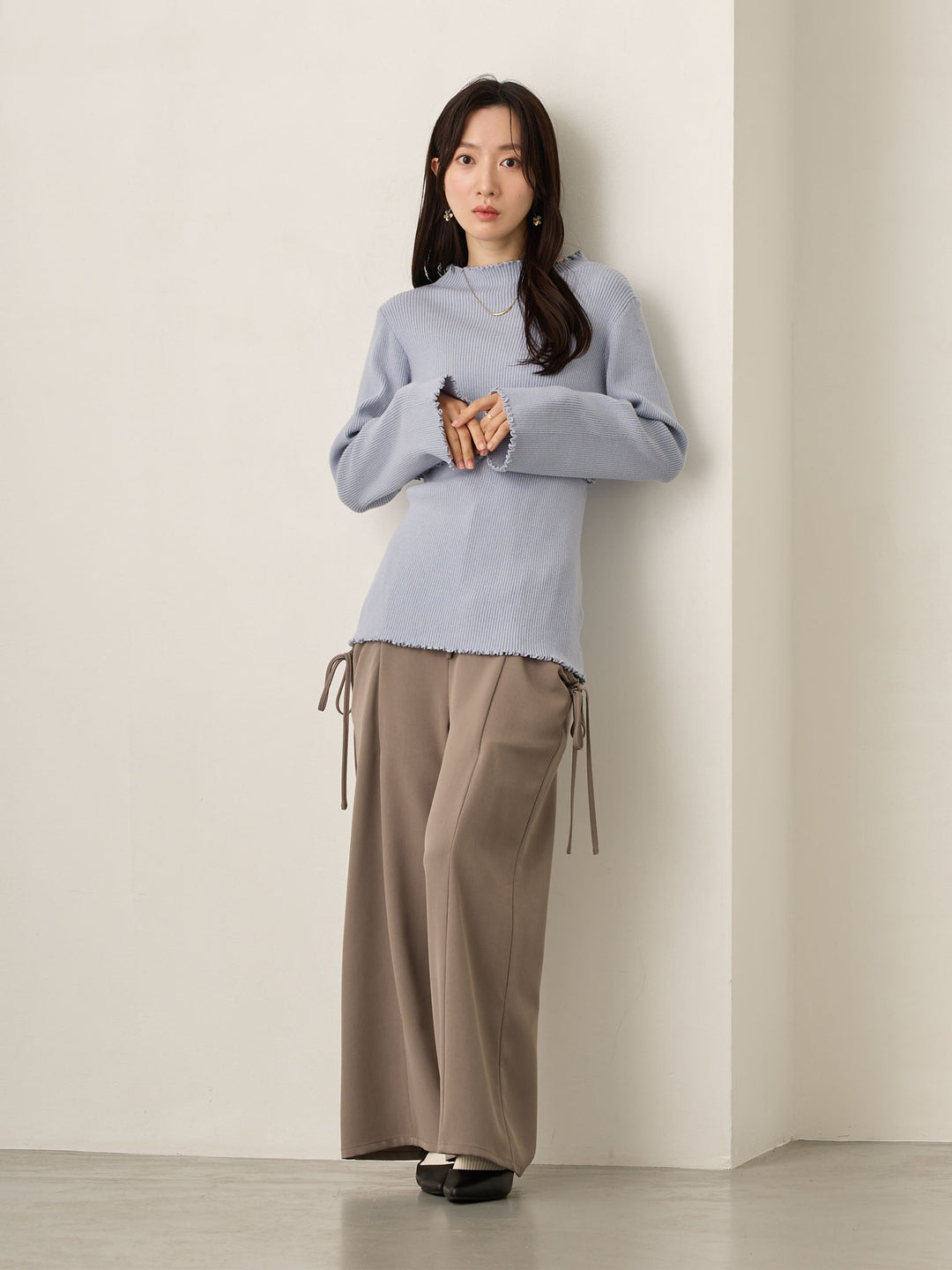 柔らかリブニットトップス Blue