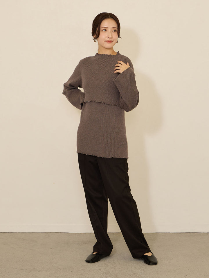 [Maternity/Nursing Clothes] Soft rib knit tops Charcoal Gray