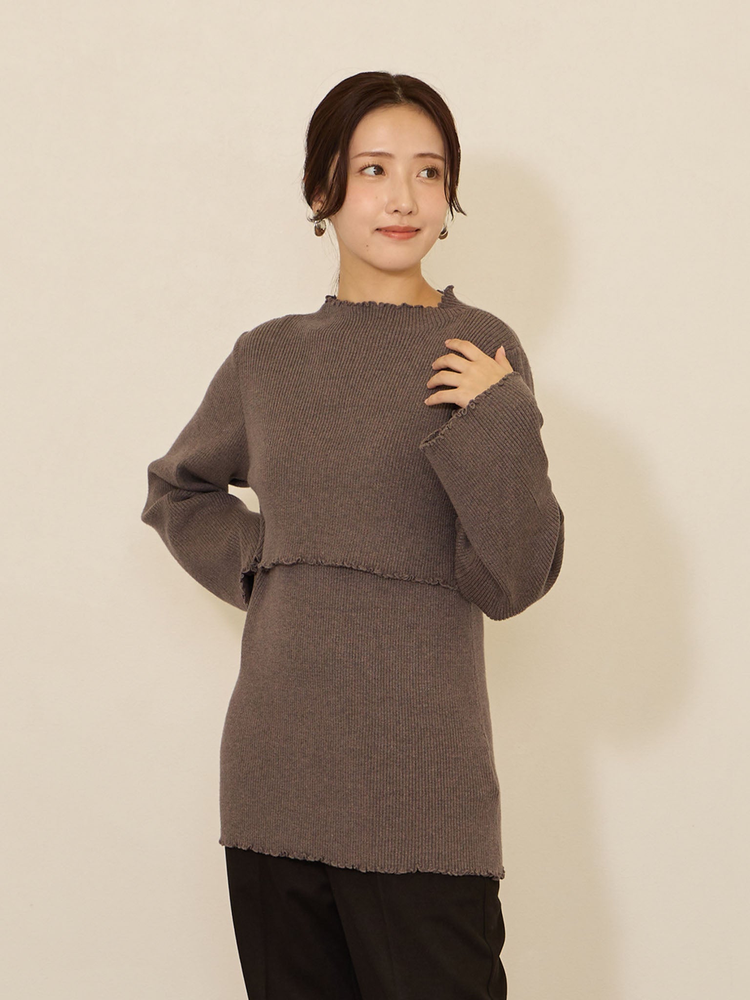 柔らかリブニットトップス Charcoal Gray
