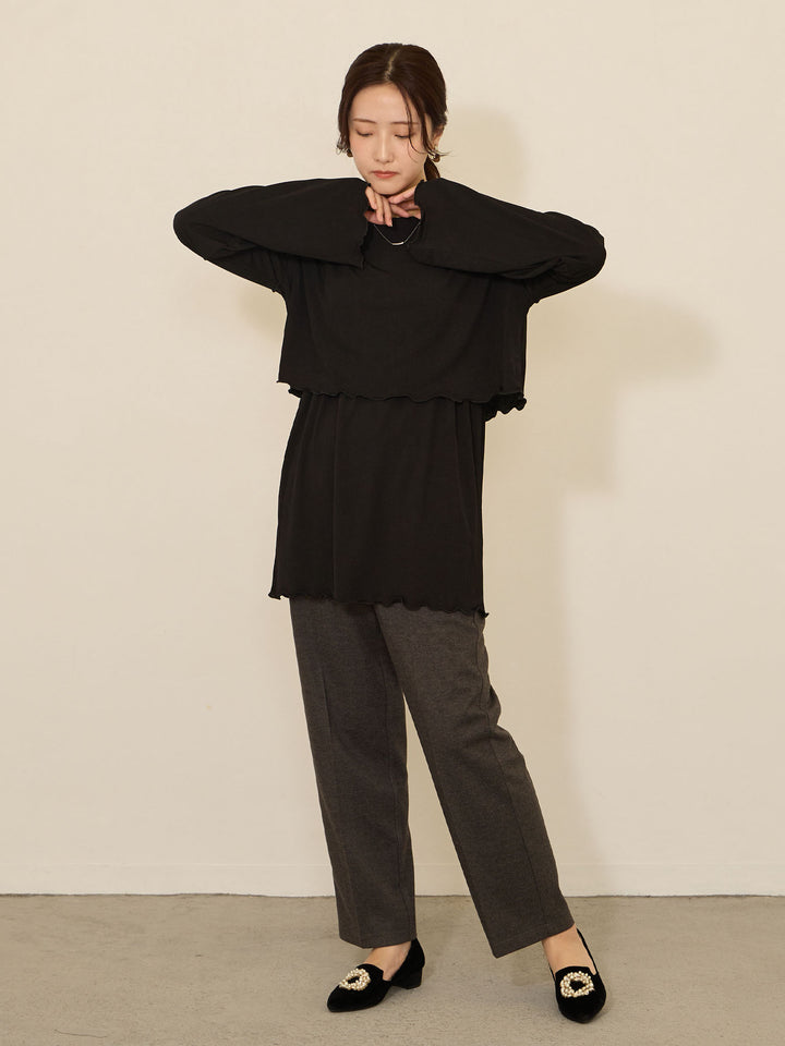 【マタニティ・授乳服】メローデザインシアーTシャツ Black