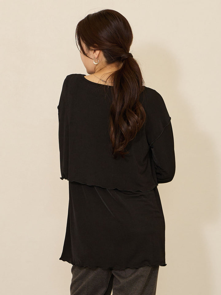 [Maternity/Nursing Clothes] Mellow Design Sheer T-shirt Black