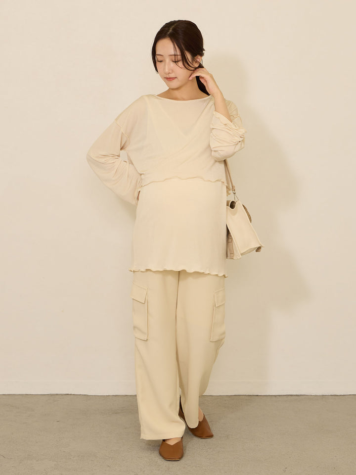 [Maternity/Nursing Clothes] Mellow Design Sheer T-shirt Ivory