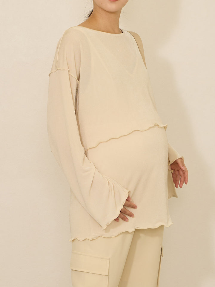 [孕妇/哺乳衣] 柔和设计透明T恤 象牙色