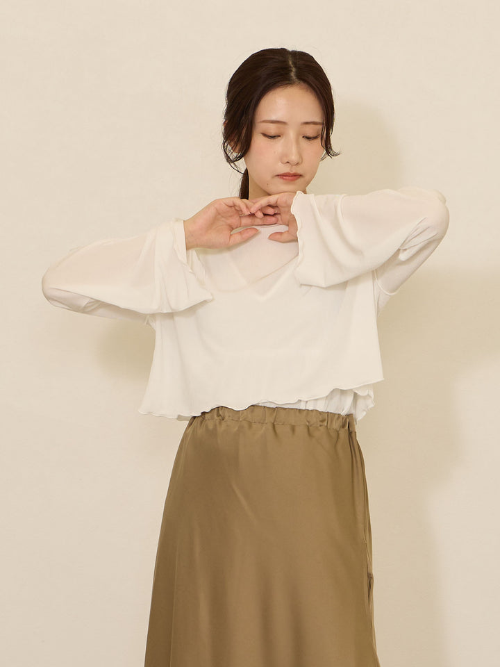 【マタニティ・授乳服】メローデザインシアーTシャツ White