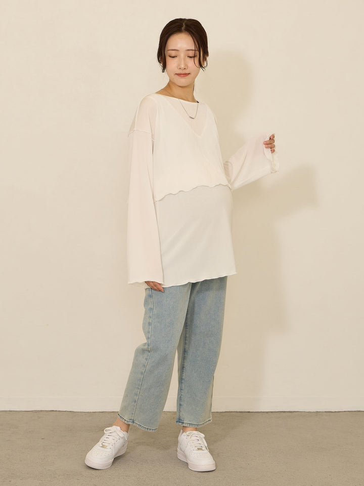 [Maternity/Nursing Clothes] Mellow Design Sheer T-shirt White