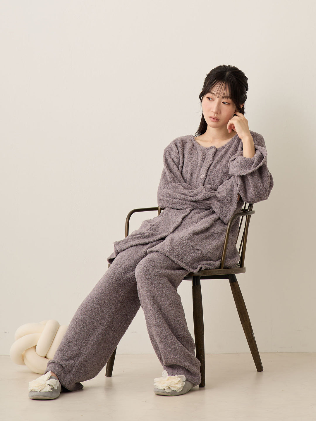 蓬松睡衣套装 炭灰色