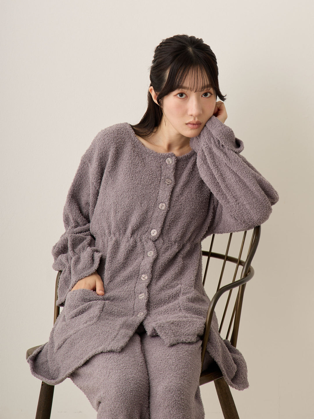 蓬松睡衣套装 炭灰色