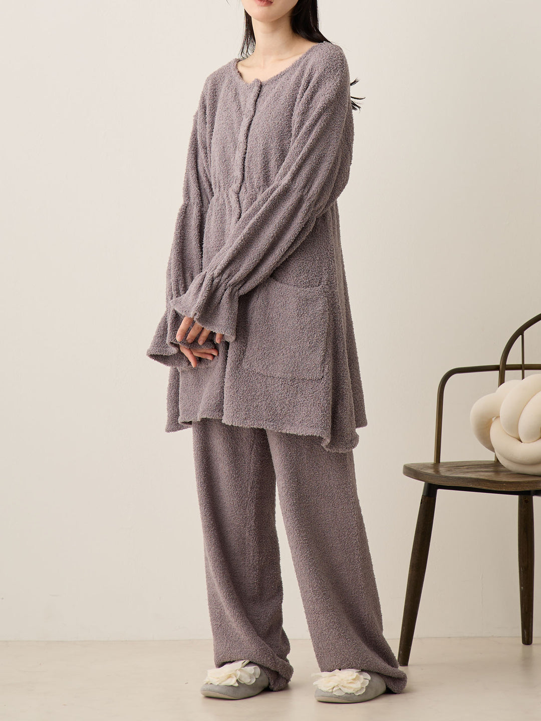 蓬松睡衣套装 炭灰色