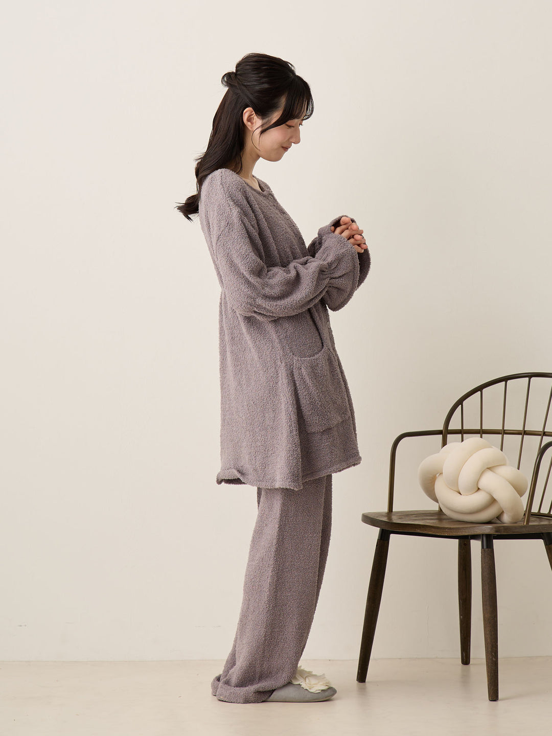 蓬松睡衣套装 炭灰色