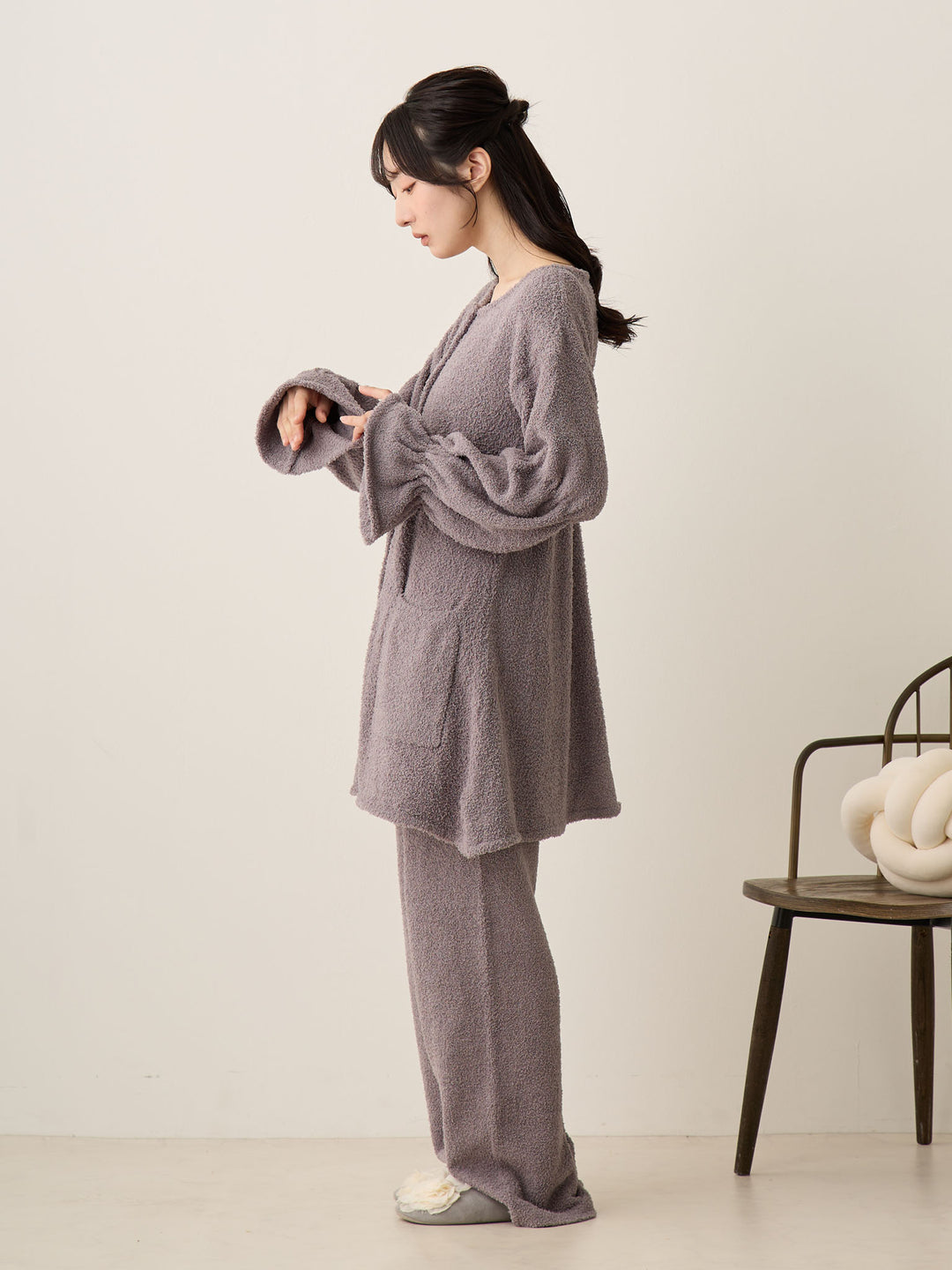 蓬松睡衣套装 炭灰色