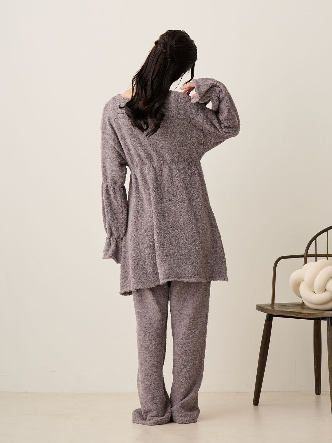 蓬松睡衣套装 炭灰色